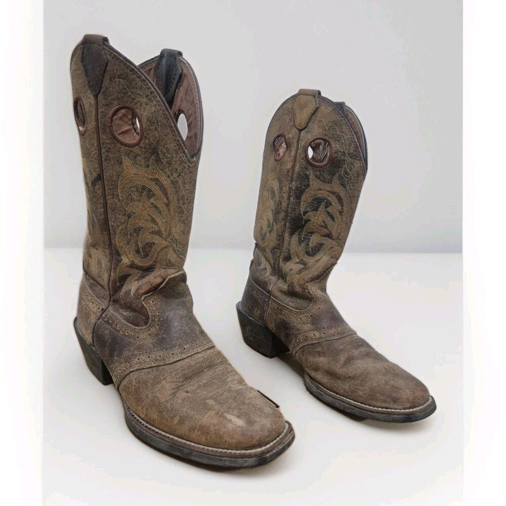 Justin Mens Stampede 2523 Boots Size 7D Brown Leather Mid-Calf Cowboy Western